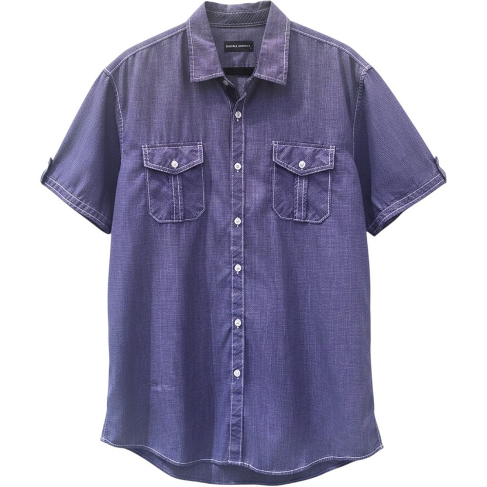 Michael Brandon Mens Blue‎ Checkered Button Up Short Sleeve Shirt L casual dress